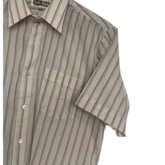 Vintage 70s Tip Top Striped Short Sleeve Button Up Shirt; Men’s 15.5; 39/40 cm - Picture 3 of 10